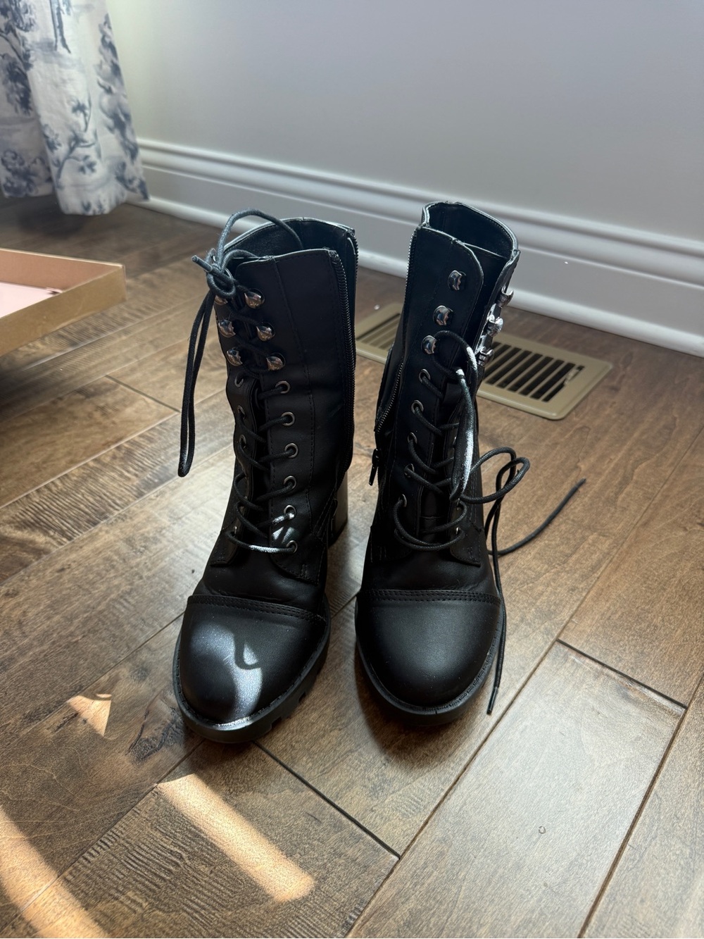 Women’s Black Lace-Up Heeled Combat Boots